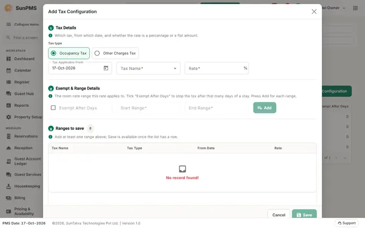 Tax Configuration: tax2 dialog