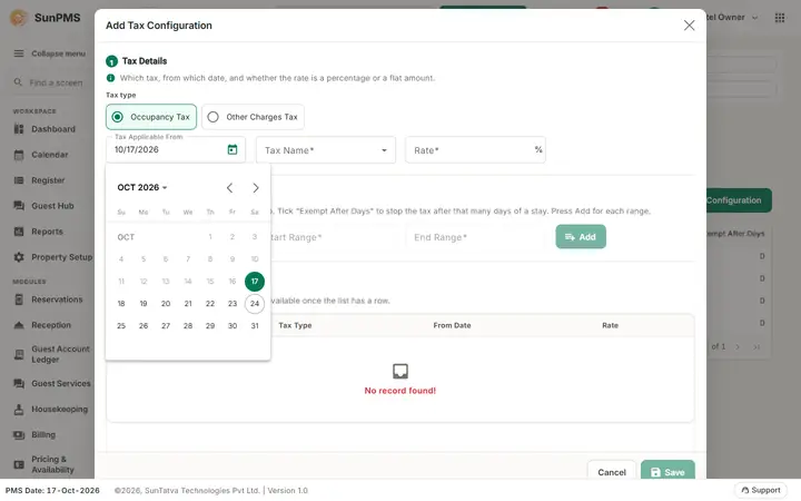Tax Configuration: tax2 datepicker