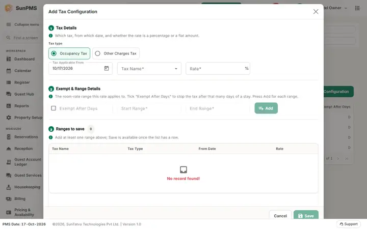 Tax Configuration: taxconfig window