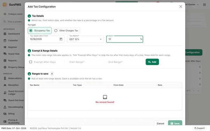 Tax Configuration: taxconfig filled