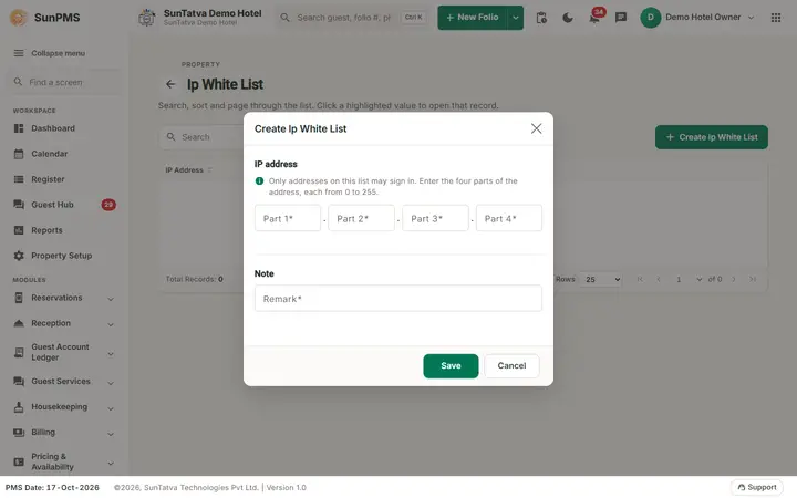 Ip White List: ip dialog