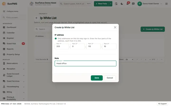 Ip White List: ip filled