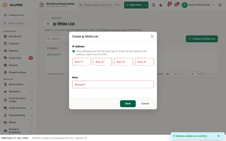 Ip White List: ip saved