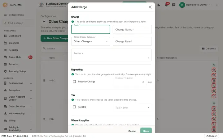 Other Charges: ocharge dialog