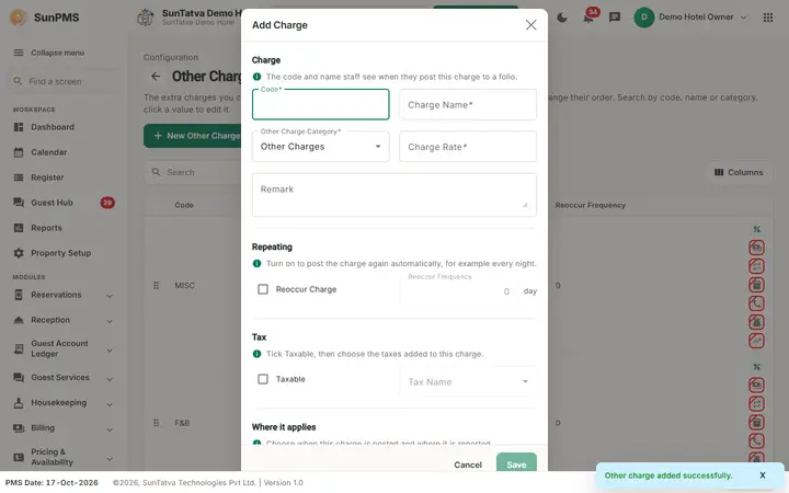 Other Charges: ocharge saved