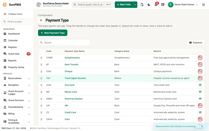 Payment Type: paytype list