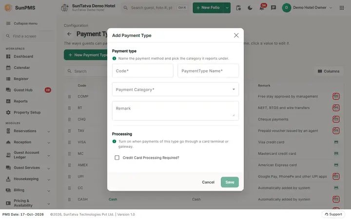 Payment Type: paytype dialog