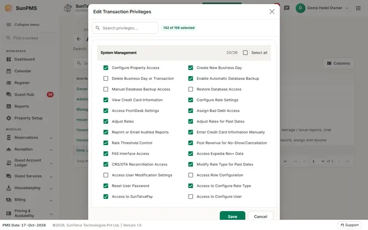 Assign Report Privileges: priv transaction window