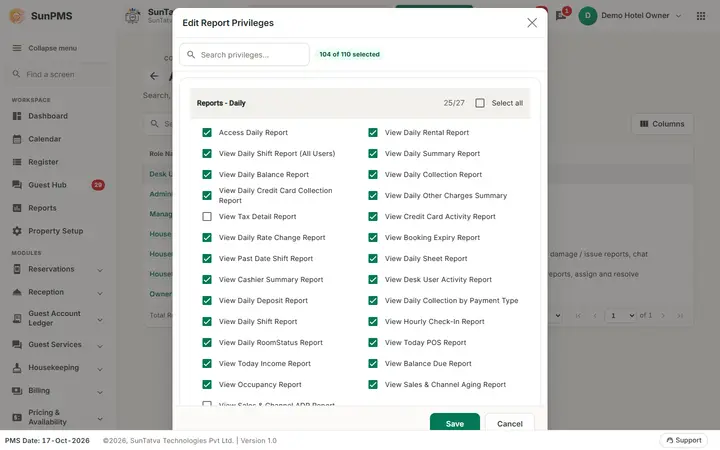 Assign Report Privileges: priv report dialog