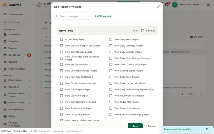 Assign Report Privileges: priv report saved
