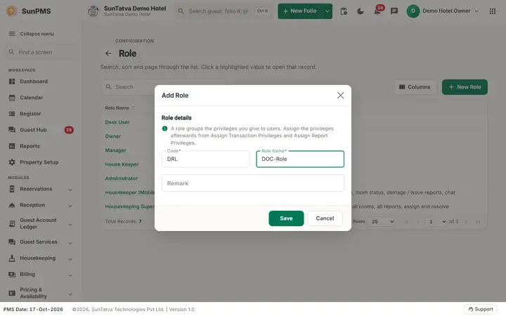 Roles & Privileges: roles filled
