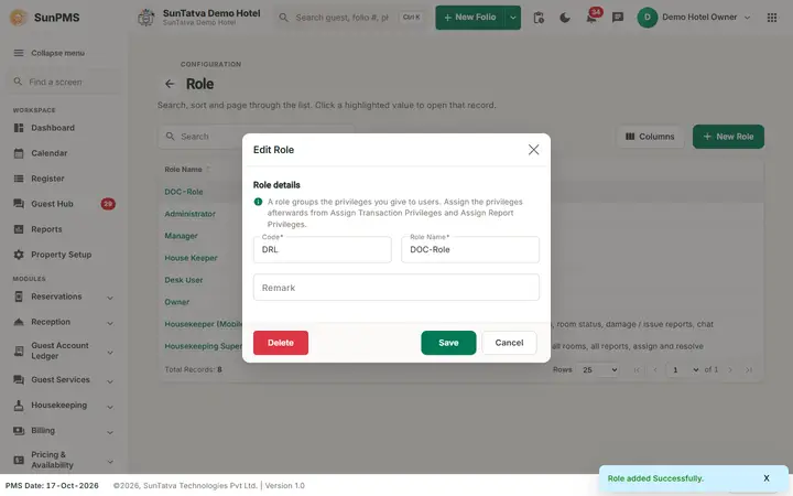 Roles & Privileges: roles edit