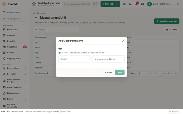Measurement Unit: unit dialog
