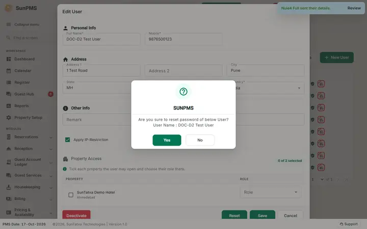 Users reset confirm