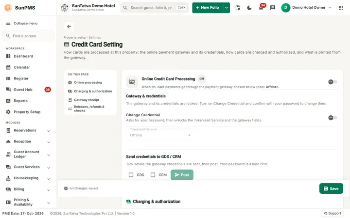 Credit Card Setting: cc screen