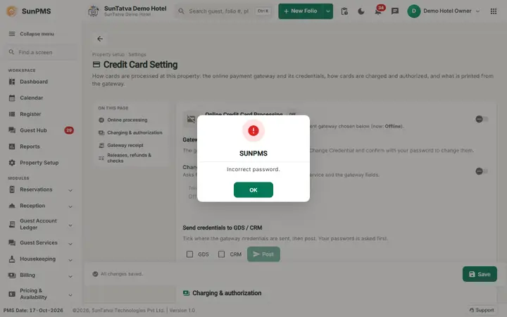 Credit Card Setting: cc incorrect