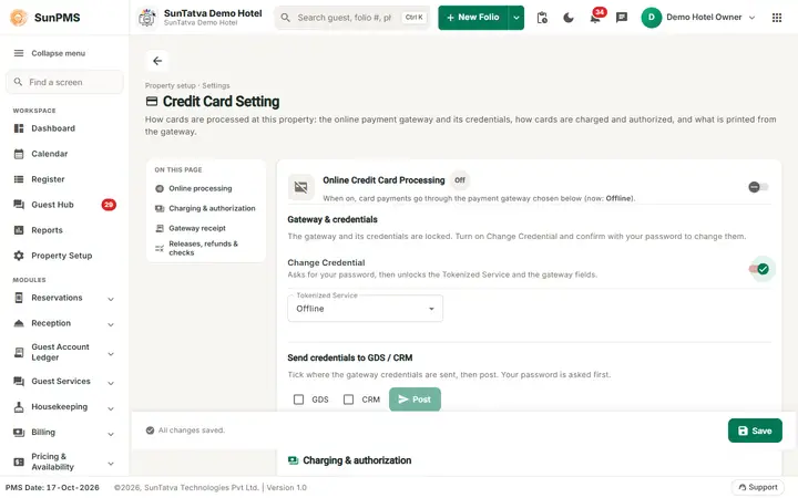 Credit Card Setting: cc unlocked