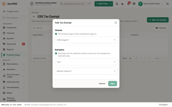 CRS Tax Exempt: crs dialog