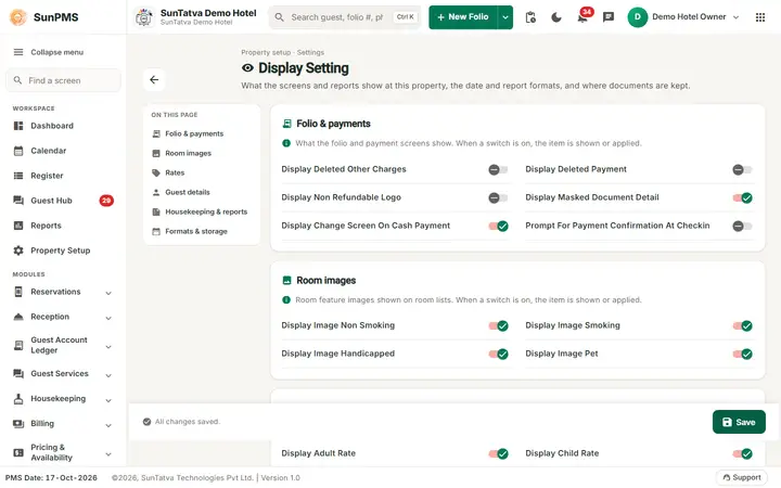 Display Setting: disp screen