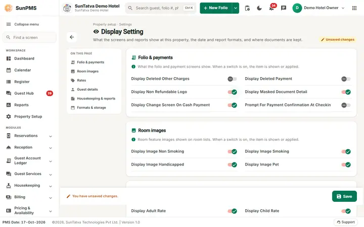 Display Setting: disp options