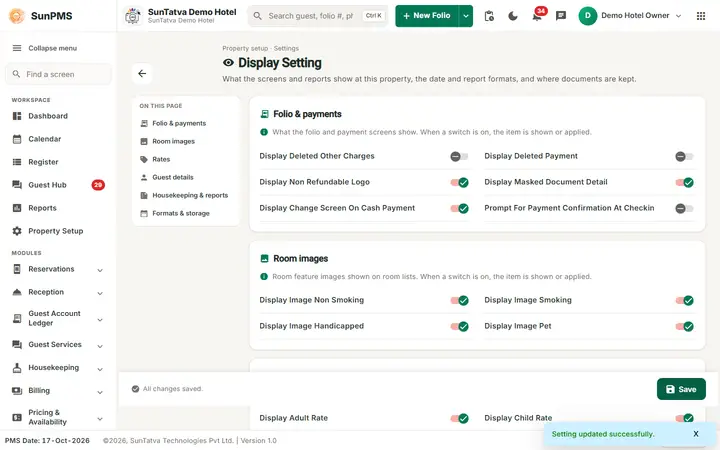 Display Setting: disp saved