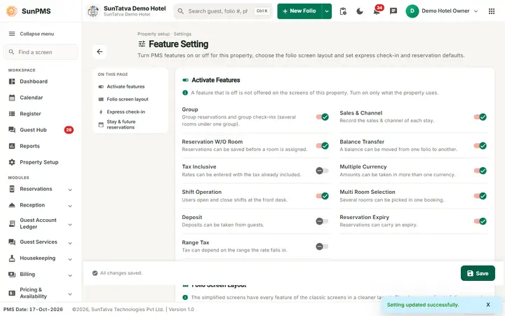 Feature Setting: feature screen