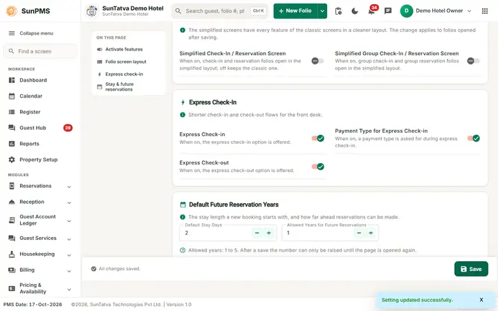 Feature Setting: feature saved