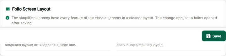 Feature Setting: folio Screen Layout