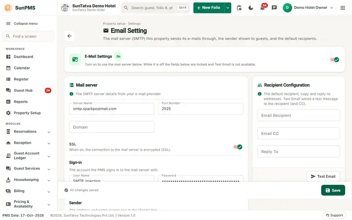 Email Setting: mail setting