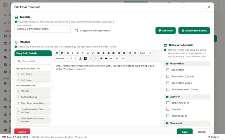 Email Setting: mail template dialog