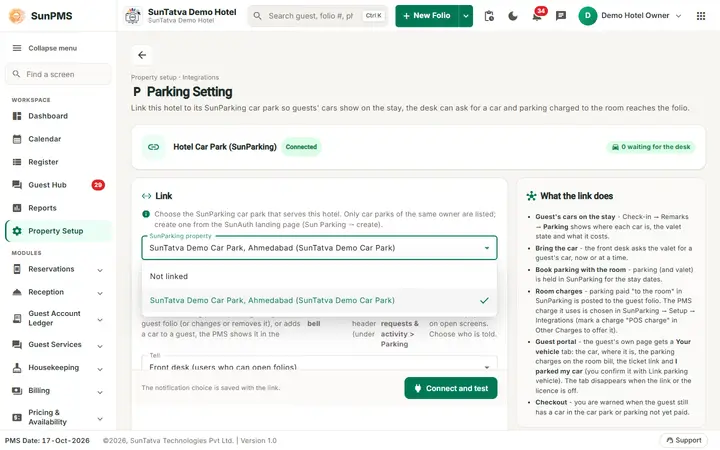 Parking Setting: pk selected