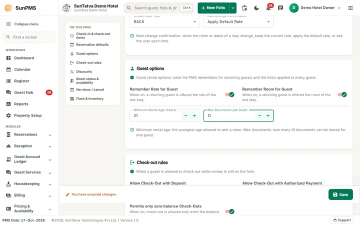 Rental Setting: rental changed
