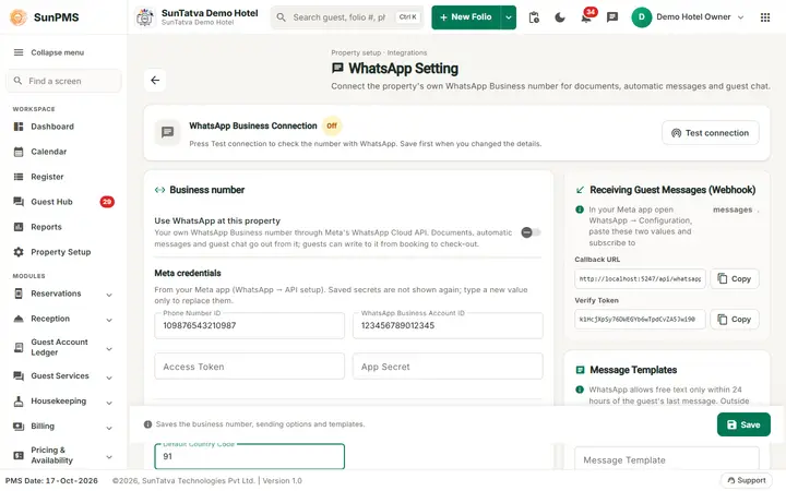 WhatsApp Setting: wa sample values
