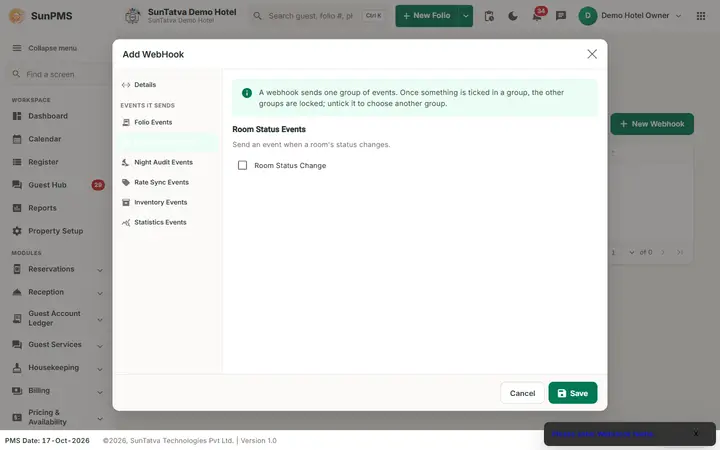 WebHook: wh tab room