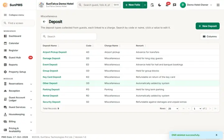 Deposit list