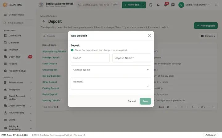 Deposit dialog