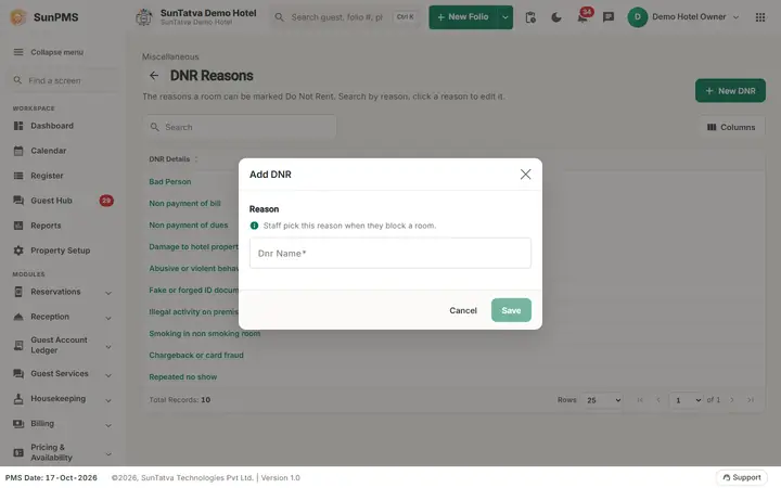 DNR Reason: dnr dialog