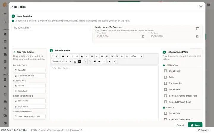 Notice Setup: notice dialog