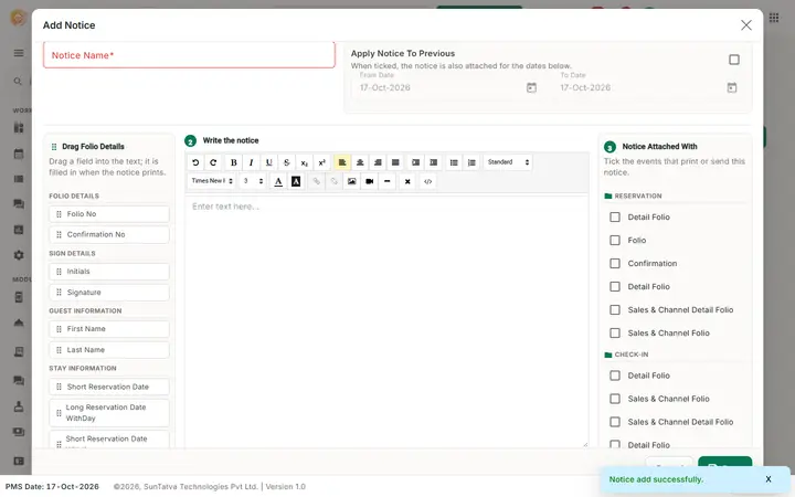Notice Setup: notice saved