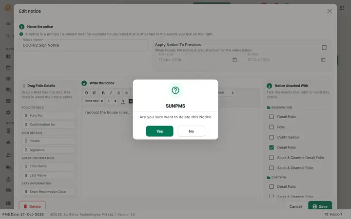 Notice Setup: sgn delete confirm