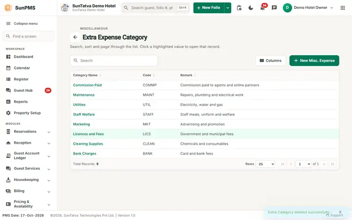 Extra Expense Category: xexp list