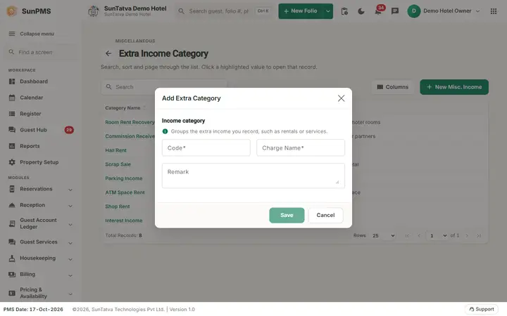 Extra Income Category: xinc dialog