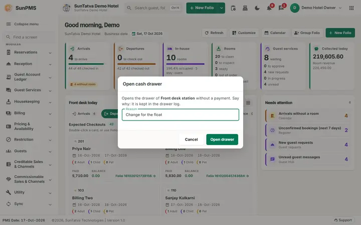 Main layout and header: header cash drawer dialog