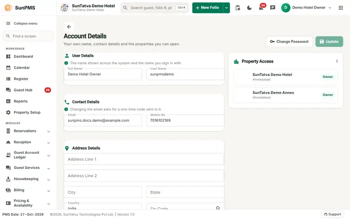 Main layout and header: nav profile
