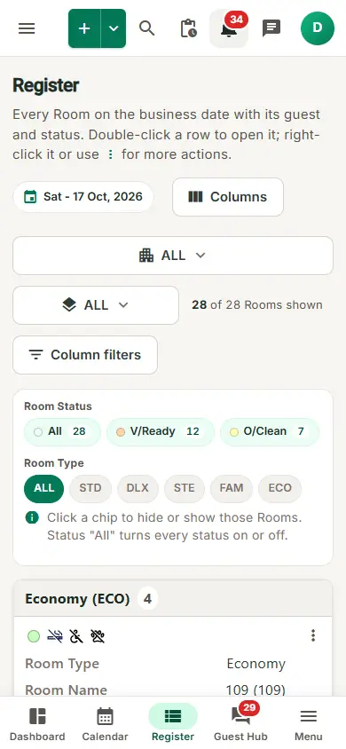 Phone and tablet layout: phone register