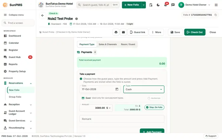 Check-out, Settlement and Invoice Printing: checkout payment cash
