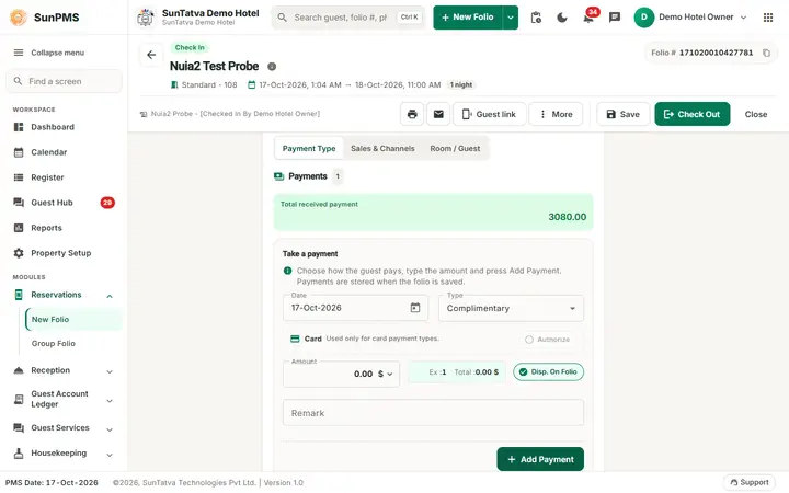 Check-out, Settlement and Invoice Printing: checkout paid