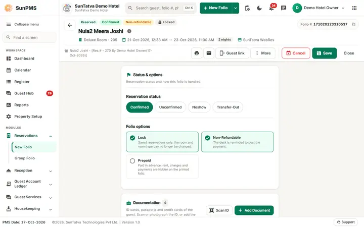 Folio - Money When a Booking Is Cancelled or No-Show: folio cancel nonrefundable