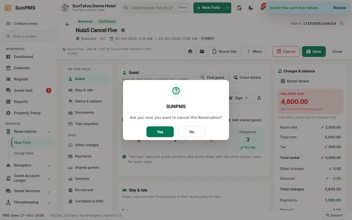 Folio - Money When a Booking Is Cancelled or No-Show: folio cancel cancel question