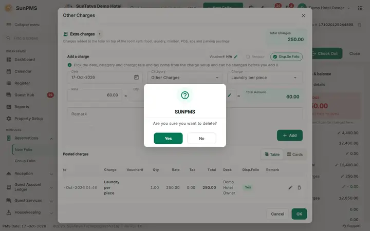 Folio - Other Charges Worked Through: folio charges delete question
